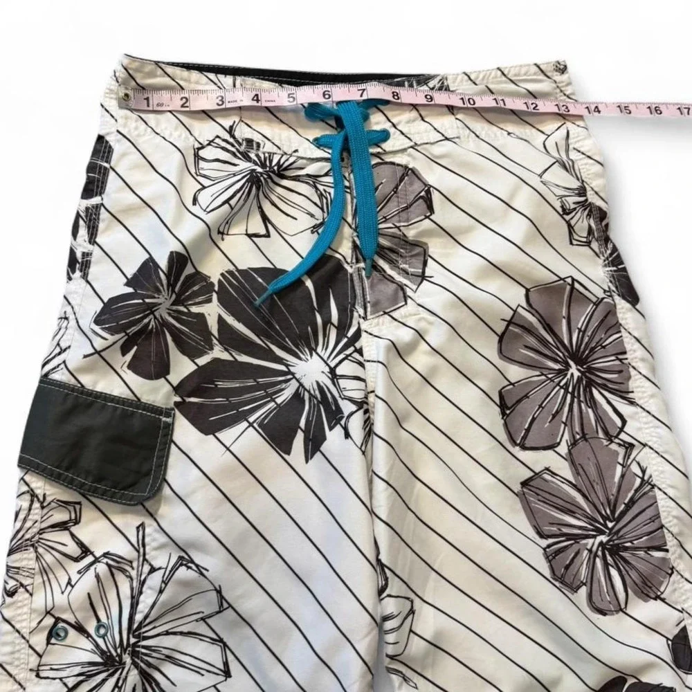Vintage Joe Boxer Black‎ & White Floral Swim Trunks